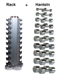 Dumbbell Storage Rack-Set mit Chrom Hanteln 1-10Kg.
